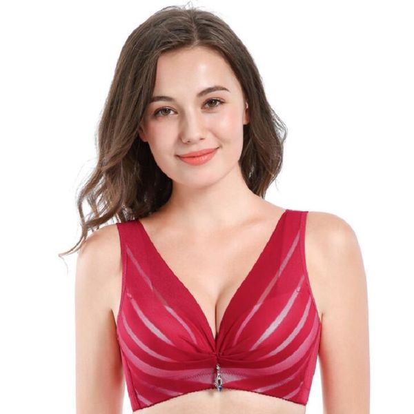 

b c cup wire bra thin breathable underwear women adjustable large size bras push up, Red;black