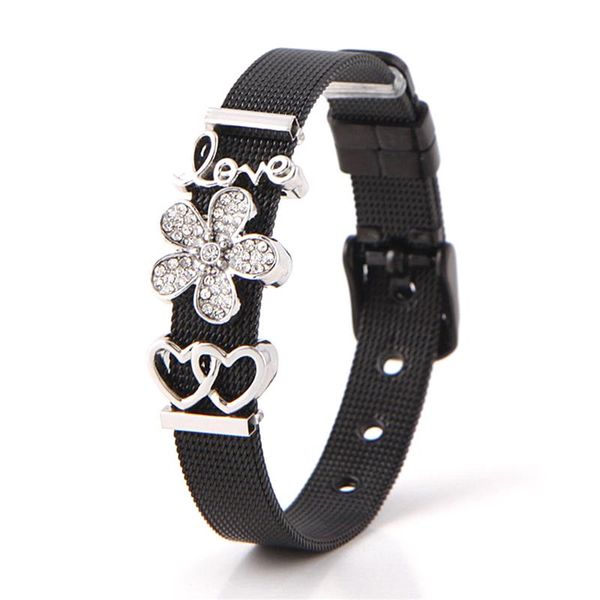 

мода благородный дамы из нержавеющей стали сетки браслеты цветов подвески браслеты регулируемый браслет роскошный браслет set 2019, Black