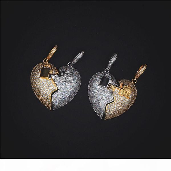 

high end желтый белый позолоченный полный cz сердце ожерелье замка подвеска с веревкой цепи для мужчин женщин hot gift, Silver