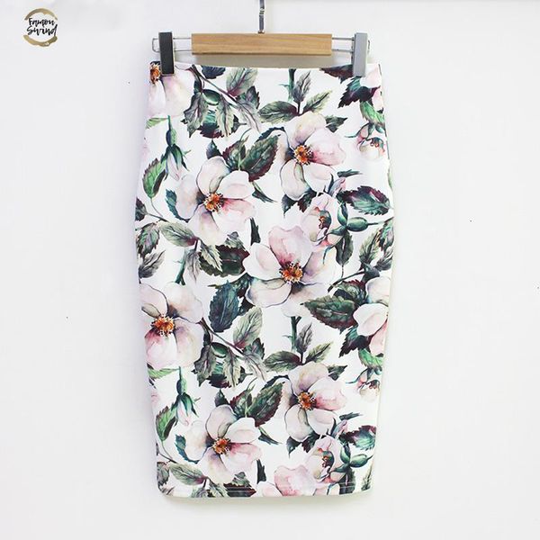 

summer style pencil skirt women high waist green skirts vintage elegant bodycon floral print midi skirt, Black