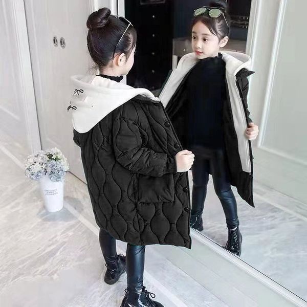 

new 2019 fashion children winter jacket for girl winter coat kids warm thick fur collar hooded long down coats teenage 4y-14y, Blue;gray
