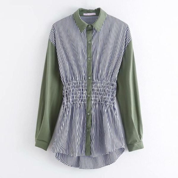 

new women's stripe patchwork draped shirt 2020 women's fashionable elegant casual coat beautiful girls' street clothes, White
