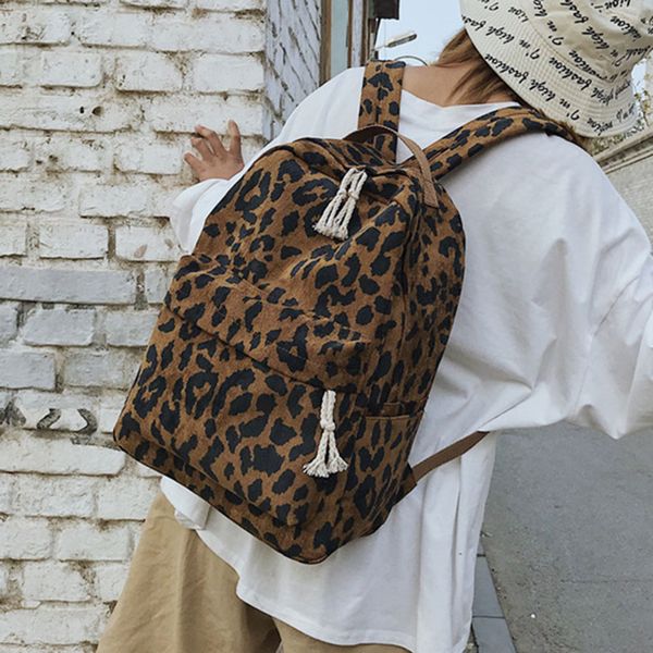 

women girls backpack leopard print large capacity zipper fashion for school travel c55