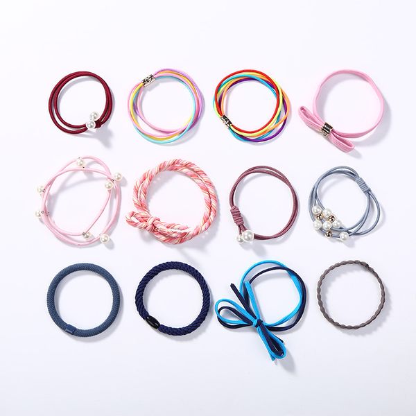 

12 kinds fancy elastic hair bands ponytail holder women headwear hair accessories 4 kinds sets 12 pcs/set