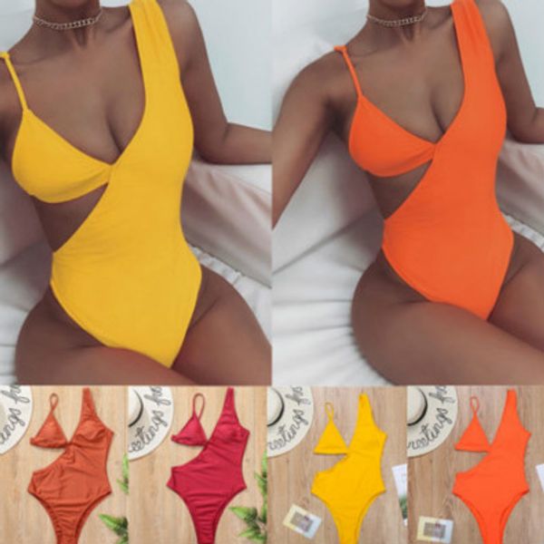 Womens Marca Swimwear Moda Moda One-Peça Sólida Cor Swimsuit Womens Sexy Biquini Hot Selling Lady Beachwear Luxo Swimsuits Venda Quente