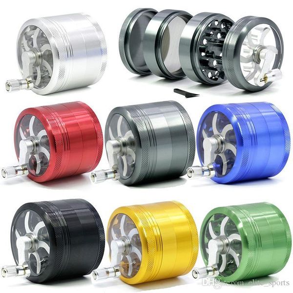 

63mm Diameter Grinder With Handle Aluminium Alloy Herb Grinders Tobacco Crusher 4 Layers Dab Tools For Smoking FY2143