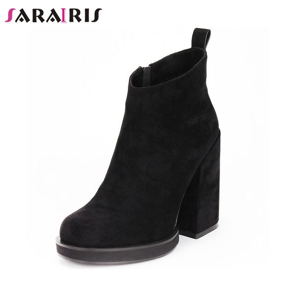 

sarairis brand new fashion ladies high heel zip shoes woman casual party office lady spring autumn ankle boots big size 35-41, Black
