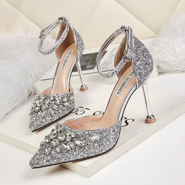 

stylish pointy sequined heels and rhinestone women's sandals, box, ing, Black