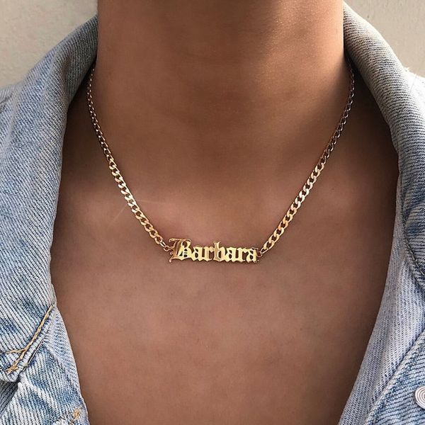 

customized old english font name necklace women personalized custom necklaces stainless steel cuban chain jewelry bijoux femme
