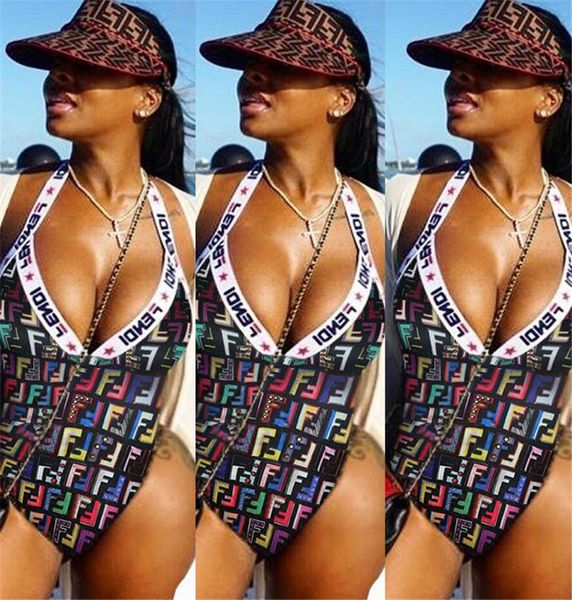 

Women fend brand one piece bikini wim uit luxury de igner wimwear colorful f ff letter triped wim uit wim beach wear clothing c41202