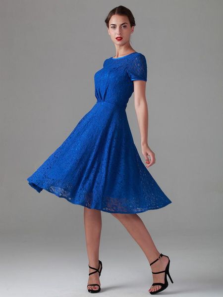 

new royal blue mother dresses vintage tea length lace mother of bride dresses arabic short sleeve bridal bridesmaid party evening gowns, Black;red