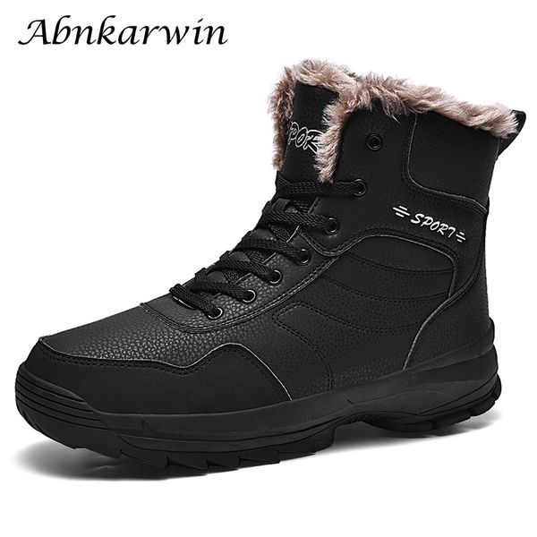 

brand big size men winter snow boots waterproof leather plush warm sniegowce snowboots botas de nieve botas invierno hombre 48s, Black