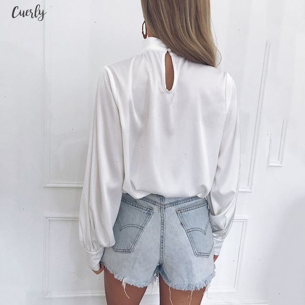 

spring fashion autumn pullovers women long sleeve long lantern sleeve turtleneck female silk blouse shirt casual solid, White