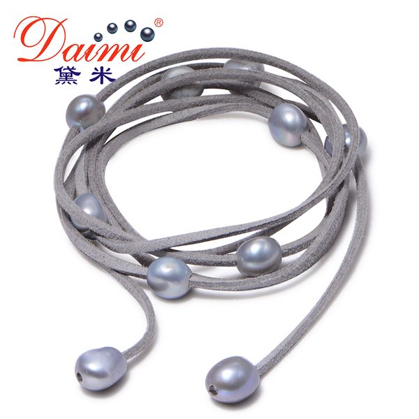 

daimi diy 9-10mm baroque pearl leather bracelet casual style summer beach jewelry necklace bracelet jewelry, Golden;silver