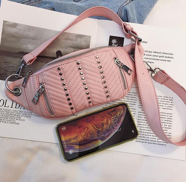 

women waist bag designer luxury women shoulder bags women pu chest bag cool zipper rivets cross body girls bags