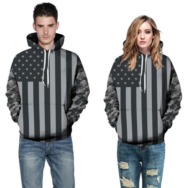 

usa flag hoodies o-neck men women 3d sweatshirts print striped stars america flag hooded hoodies tracksuits pullover harajuku, Black