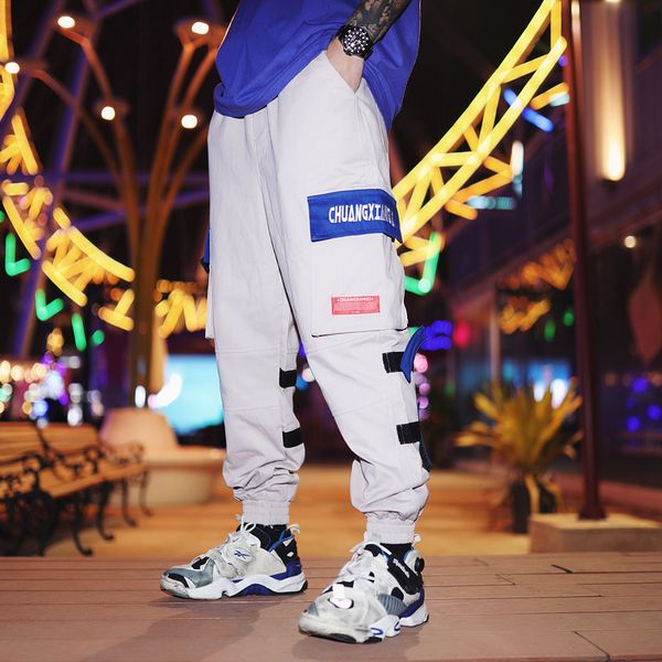 

multiple pockets mens cargo pants fashion designer sweatpants streetwear harem pants casual joggers hip hip 841, Black