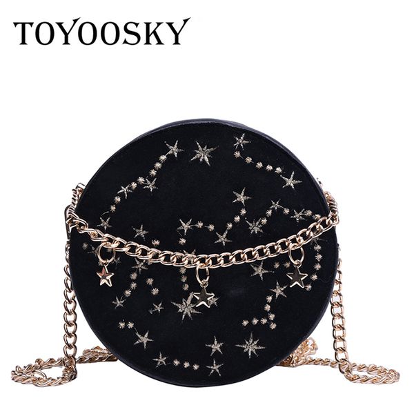 

toyoosky fashion round starry sky suede women shoulder bag designer chain female crossbody bags ladies small circle purses