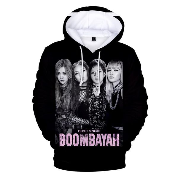 

19ss женщины blackpink 3d дизайнер толстовки с капюшоном повседневные печатные толстовки пуловеры, Black