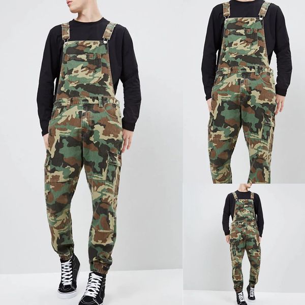 

arrivals men's denim jumpsuit camouflage print jeans men casual suspenders men cargo pants hip-hop streetwear s-3xl, Blue