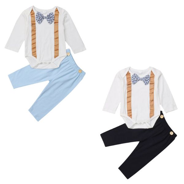 

infant baby boys gentleman long sleeve romper bodysuit pants outfit clothes sets, White