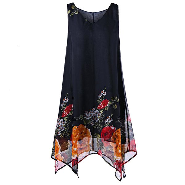 

womens designer dress women clothing women vintage summer dress v neck floral chiffon dress female sleeveless boho vestidos 4xl, Black;gray
