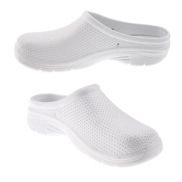 

ladies slip on low wedge garden nursing mules comfort shoes white, Black