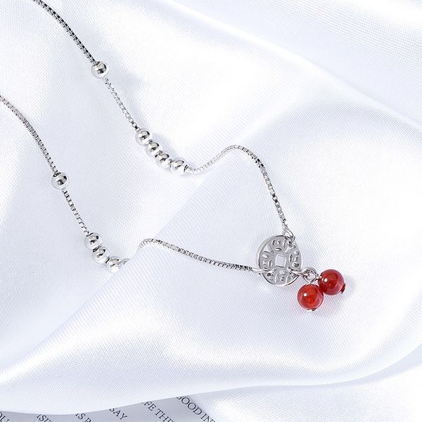 

fabry-perot s925 silver coin anklet wild personality garnet bell zu shi korean temperament sen department of sterling silver foot chain, Red;blue