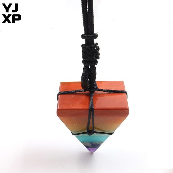 

yjxp black wrapped natural stone weave pendant necklace square pyramid 7 chakra layered pendant rope chain jewelry making, Silver