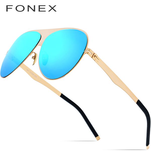 

fonex aviation polarized sunglasses men 2019 brand designer big oversize screwless eyewear sun glasses for men, White;black