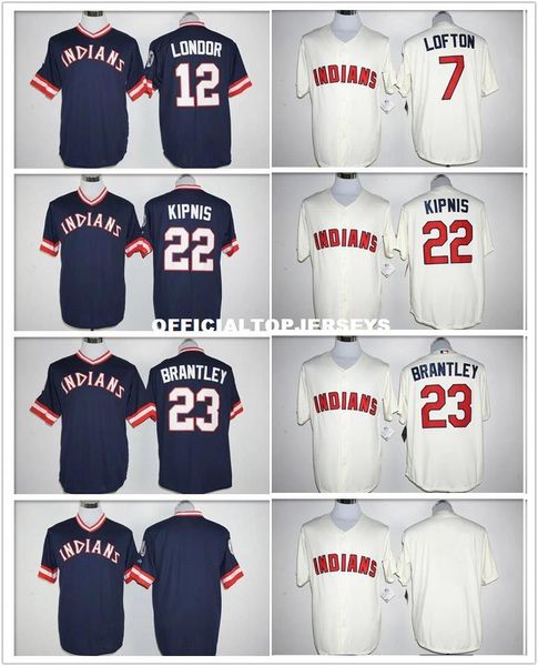 

men #7 kenny lofton 12 francisco lindor 22 jason kipnis 25 jim thome 99 ricky vaughn retro jersey new color white blue, Black;blue