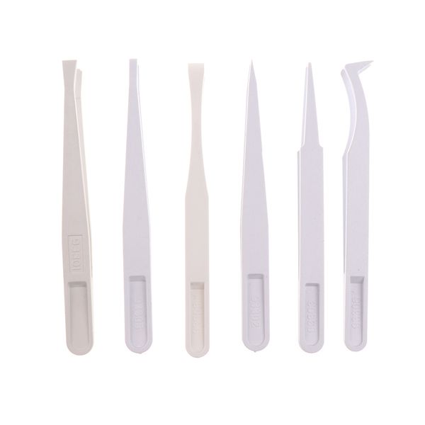 

6 pieces plastic tweezers set anti-static heat resistant repair tool white