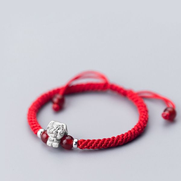

la maxza s 990 pure sterling silver chinese zodiac thick red rope women bracelets red thread line string bracelets for women, Golden;silver