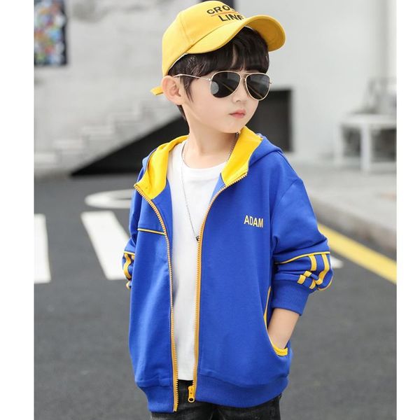 

дети куртка новая весна осень детская одежда из хлопка с длинными рукавами случайный мальчик молния кардиган трикотажные с капюшоном детская, Blue;gray