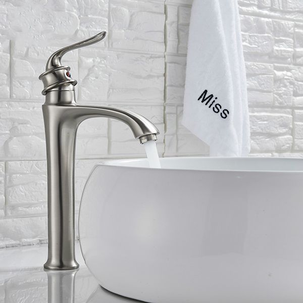

brushed lead-nickel basin vanity sink faucet single handle waterfall bathroom mixer deck mount cold water tap
