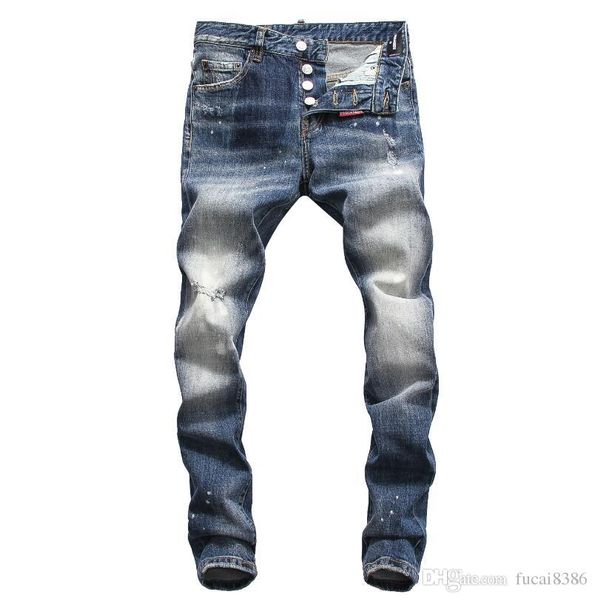 

d2019 fashion new style brand men's denim jean embroidery tiger pants holes jeans zipper men stretch pencil pants jeans sh, Blue
