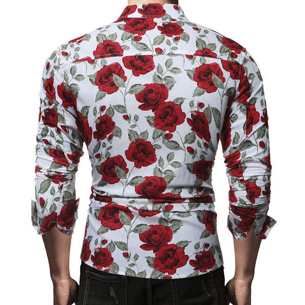 

к 2020 году новые мужские с длинным рукавом тонкий рубашка мужской роскоши платье рубашки тройник fit случайные цветок розы напечатаны стиль, White;black