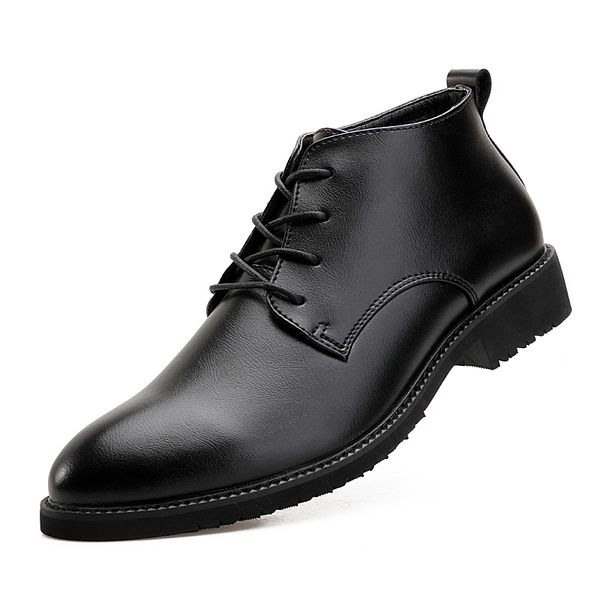 

men fashion business office formal dress genuine leather shoes black gentleman spring autumn pointed toe ankle boots sapatos man