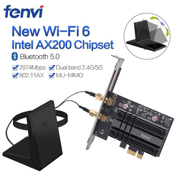 

двухдиапазонный 2400 мбит / с беспроводной pci-e wifi адаптер для настольного пк с intel wi-fi 6 ax200 bluetooth 5.0 802.11 ax / ac 2.4 g