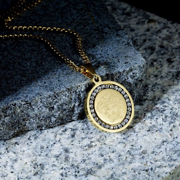 

2019 Medusa Circluar Мужчины Письмо Печатных Cirlce Марка Ожерелье Модные Подвески Хип-Хоп Ро