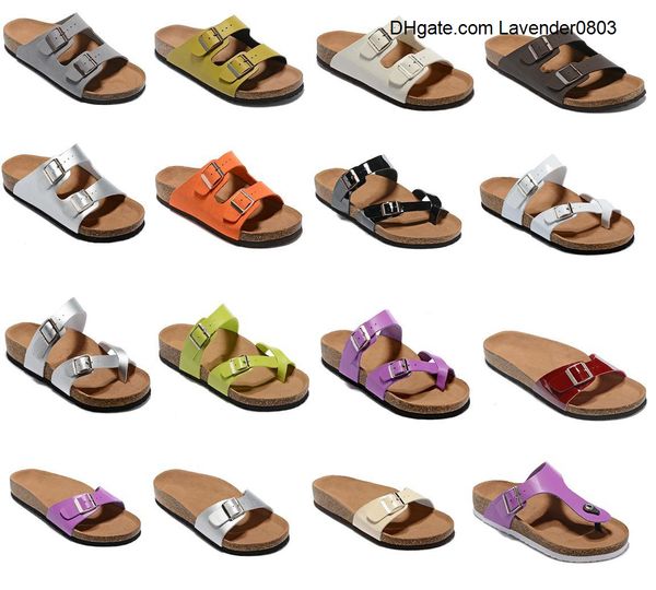 

fashion design new style men s woman flat sandals comfortable casual two buckle with shoes box summer beach genuine leather slipper unisex, Black