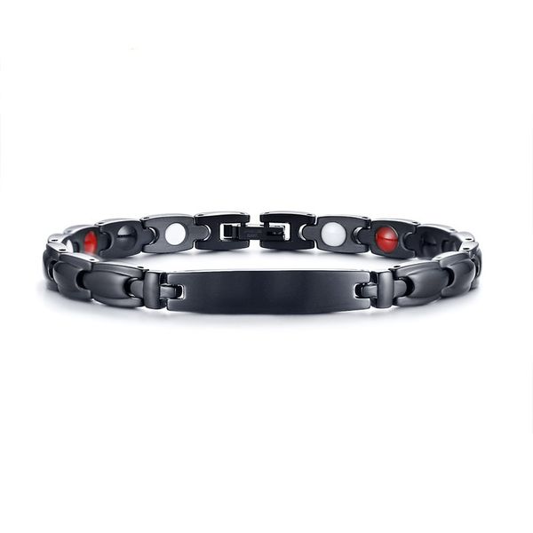 

6.4MM Black Color Fashion Men's Germanium Magnets Bangle Stainless Steel Gemstone Bracelet Watchband Jewelry Gift for Men Lady J137