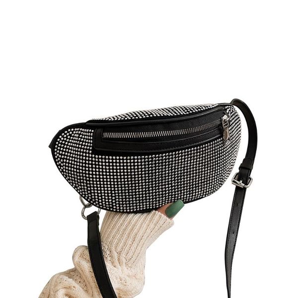 

waist bags women diamond-encrusted pack adjustable dumpling shaped bag wild style zipper crossbody