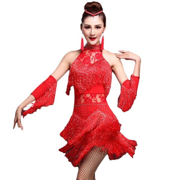 

2018 fringe roaring 20's 1920 era latin dress&handsleeve salsa flapper girl charleston halloween prom costumes dress plus size, Black;red