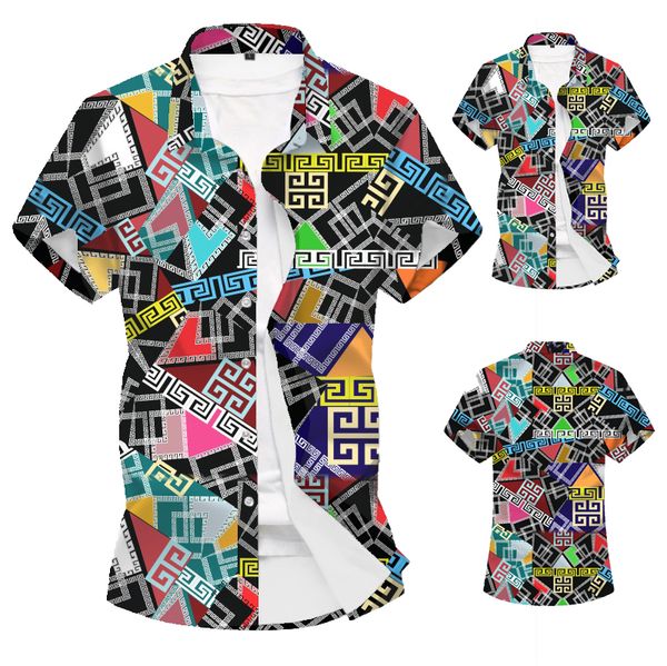 

2020 new men leisure and fashion 3d printing personalized geometric patterns short sleeve shirt, White;black