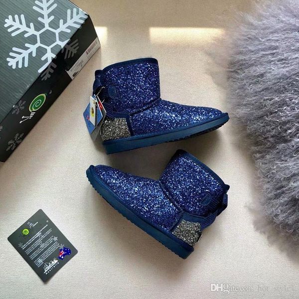 

winter new shiny australian fur one warm ladies snow boots fashion warm snow boots elegent bowtie warm flat boots, Black