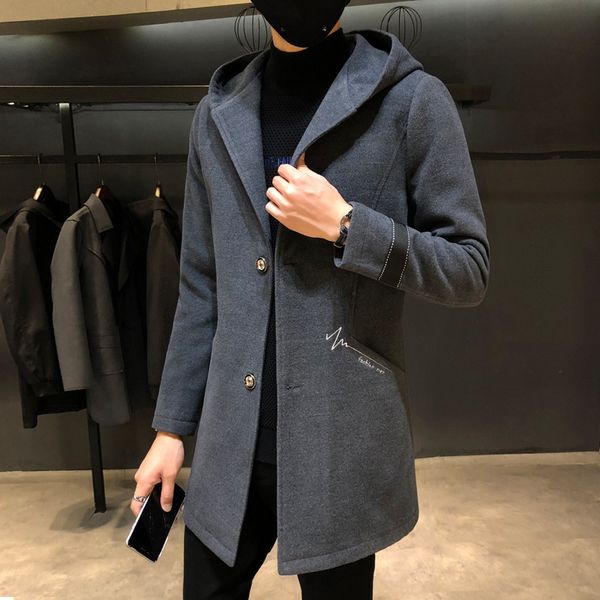 

2019 autumn and winter new style men casual woolen trench coat korean-style trend of fashion loose-fit hooded casual woolen jack, Tan;black