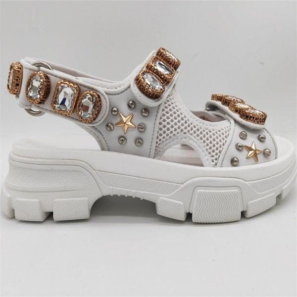 

leather and mesh sandal with crystals breathable shoes men womens summer beach sandals designer shoes comfortable non-slip luxury shoes ll25