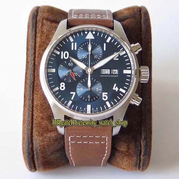 

zf version pilot little prince 377714 blue date dial eta a7750 chronograph automatic mens watch leather strap sport satch watches, Slivery;brown