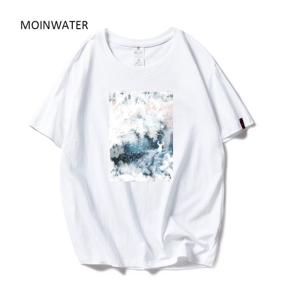 

moinwater женщины моды pattern хлопок футболки lady 2020 новый хлопок тройники с коротким рукавом летние женские топы одежда mt1962, White